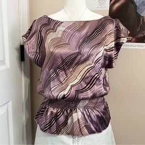 Y2K Satin Purple and Cream Women's Blouse
